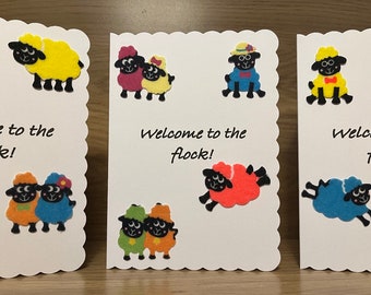 JW Welcome to the Flock! With Felt Sheep - Baptism Card 5" x 7" - Blank Inside For Own Message