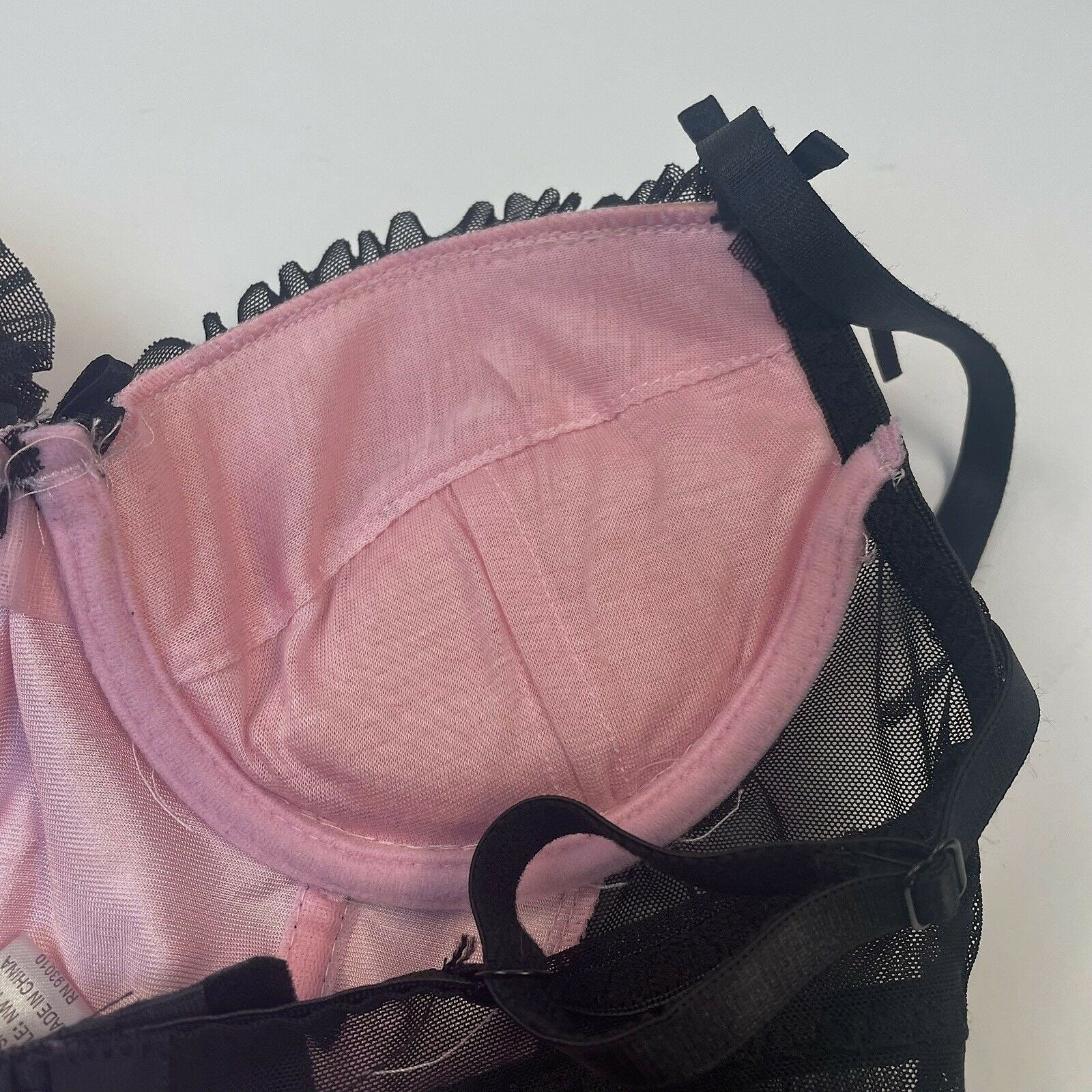 Vintage Y2K Pink and Black Satin Mesh Bustier Lingerie Corset