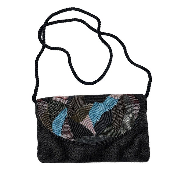 vintage black and colorful abstract beaded purse c