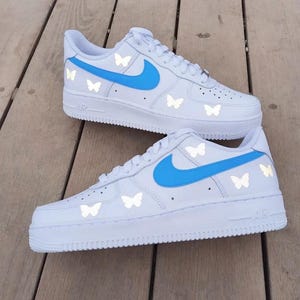 Butterfly Blue Swoosh Air Force 1 - Refective Butterfly Air Force One - Custom AirForces with Butterflies