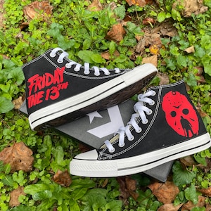 Horror Converse - Friday the 13th inspired customs - Friday the 13th Shoes - Jason mask shoes