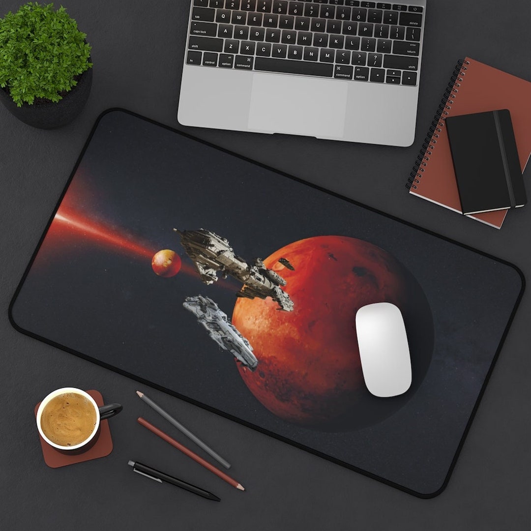 Outer Space With Space Battleship Desk Mat Extra Large Mouse - Etsy