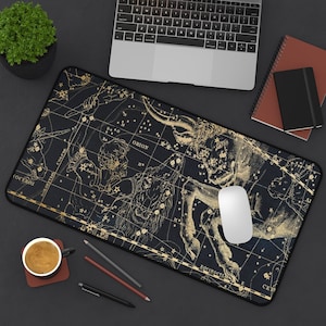 Astronomie schwarz und gold, Sterne in Weltraum Sternkonstellation Karte Schreibtischmatte, mystische Astronomie Mousepads Gaming Home Office Desk Mat, Gaming Matte