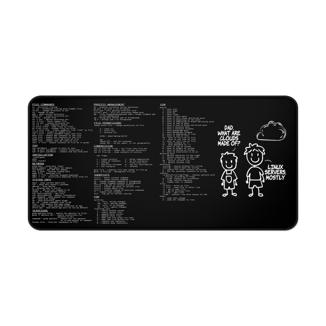 Linux Cheat Commands Large, Gamer Mouse Pad, Laptop Pad Mat, Game Mat ...