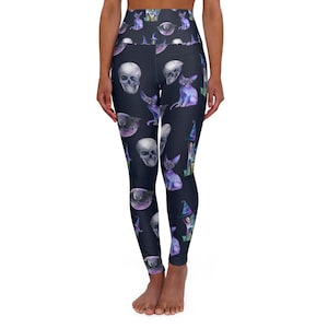 Crâne, Chauve-souris, Leggings de yoga taille haute noir noir, Entraînement, bas, Halloween