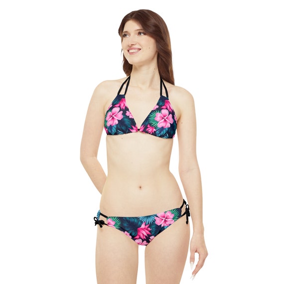 Tropical Pink Hawaiian Flower Strappy Bikini Set, - Etsy
