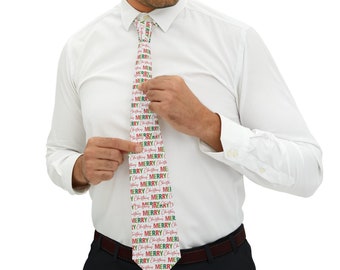 Merry Christmas colorful Necktie,  Gift for him, Cat lovers