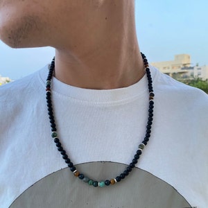 Boho necklace, Beaded gemstone necklace, Groom necklace, Beaded necklace men, Wedding necklace for men