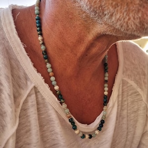 Blue Men&#39;s Necklace| Beaded necklace for men| Men long Necklace| Gemstone necklace| Bohemian necklace| Boho necklace