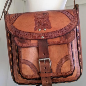 XL Vintage Tooled Leather Mexican Shoulder Bag