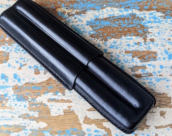 Luxe zwart leren sigarenkoker met twee vingers, Churchill-formaat