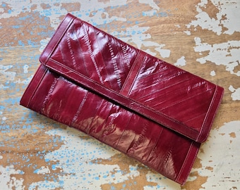 Bolso de mano vintage de piel de anguila roja de los años 80 – Bolso de lujo tipo sobre