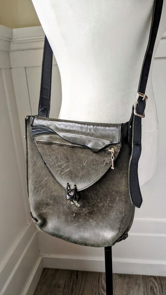 Vintage Distressed Leather Messenger Bag - image 1