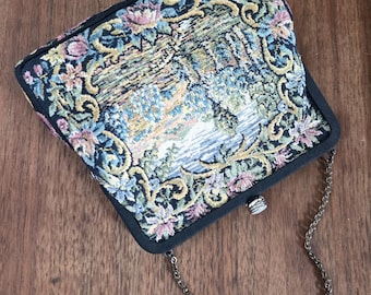 English Vintage Petit Point Bag, Mid Century Needle Point Purse
