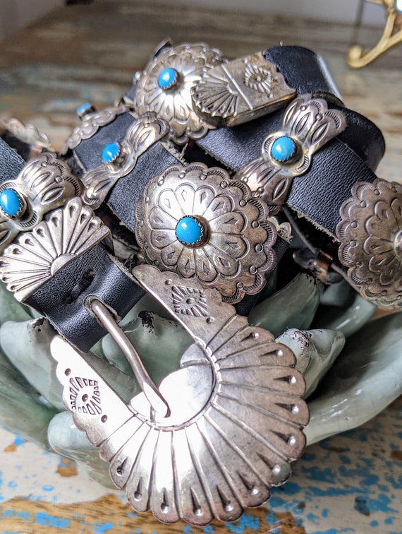 Important Tom Bahe Sterling Silver Vintage Native American Navajo Concho Belt Old Important Tom Bahe Sterling Silver Vintage Native American Navajo Concho Belt Old