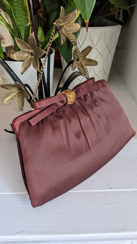 Vintage 50's Brown Satin Convertible Clutch by Aft