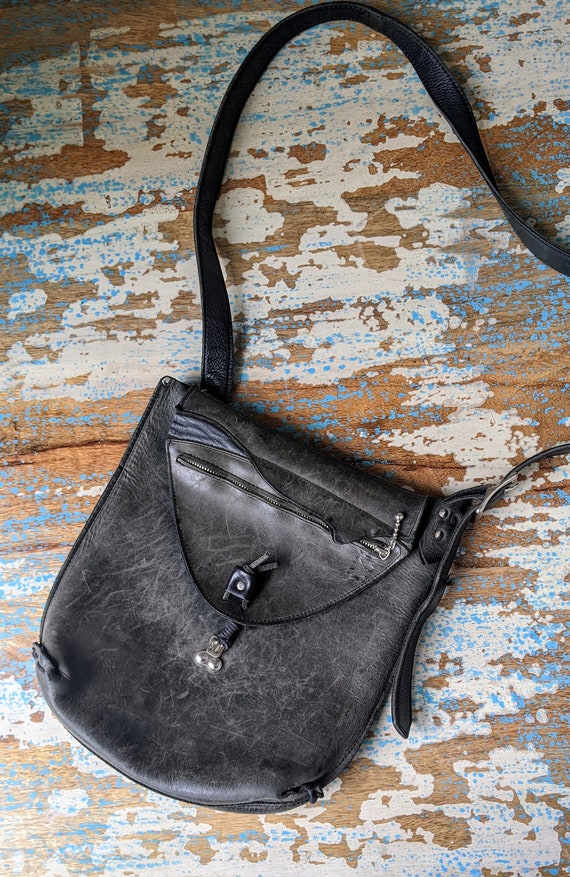 Vintage Distressed Leather Messenger Bag - image 3