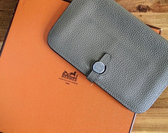 Authentic Hermes Dogon Leather Wallet in Grey