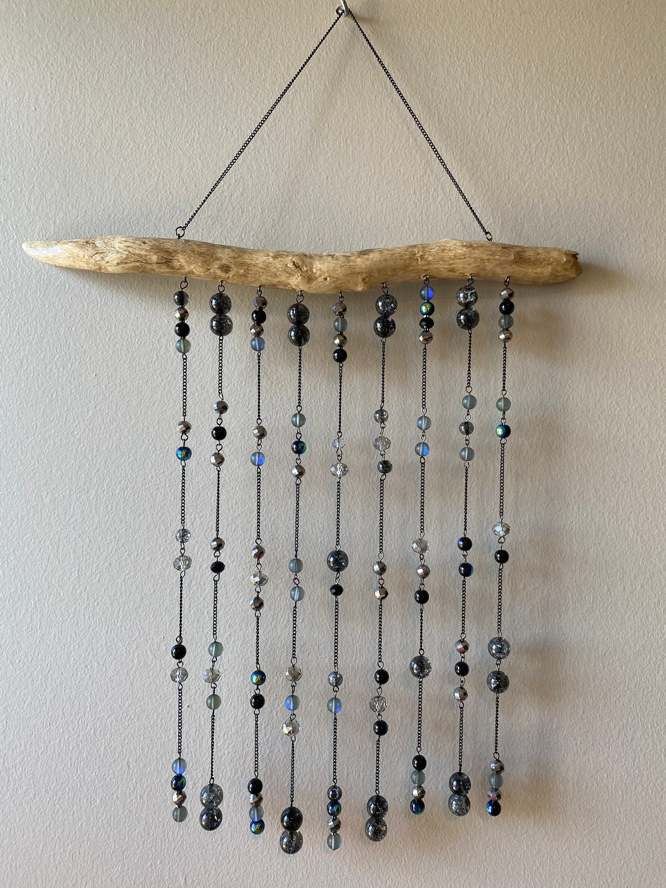 Hanging Suncatcher Driftwood Glass Beads Black Chain Etsy