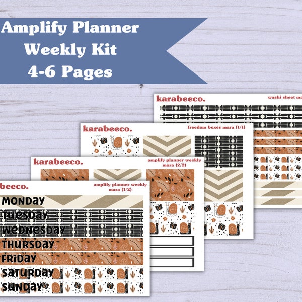 Amplify Planner Stickers - Weekly Kit - 4 Sheets - Neutral Boho Snail Woodland Cottage Core Design [Mara]