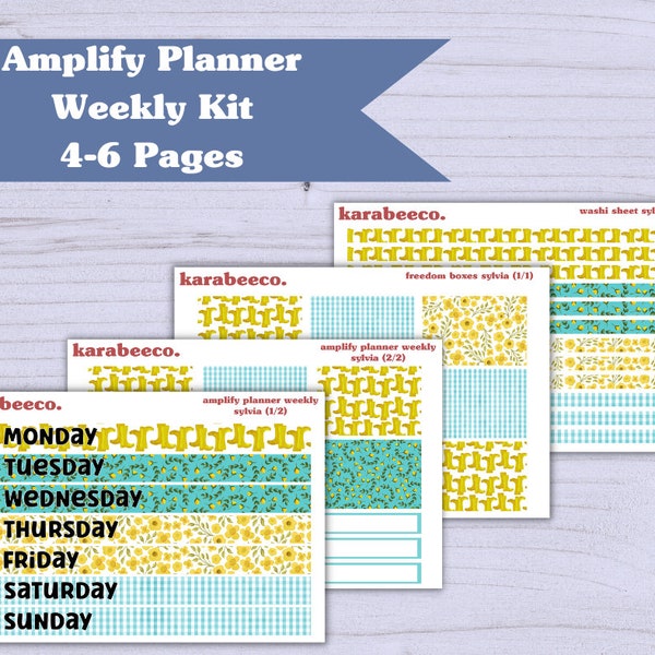 Amplify Planner Stickers - Weekly Kit - 4 Sheets - Add Horizontal or Vertical - Fun Bright Rainy Days Rain Boots Umbrella Spring [Sylvia]