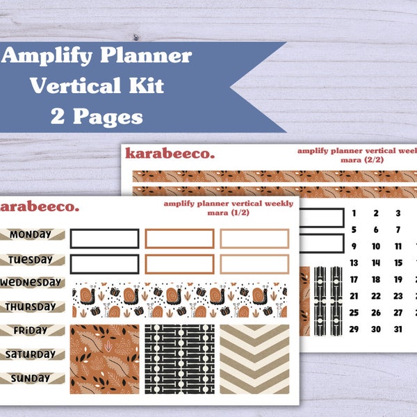 Amplify Planner Stickers - Vertical Weekly Kit - 2 Sheets - Neutral Boho Snail Woodland Cottage Core Design [Mara]