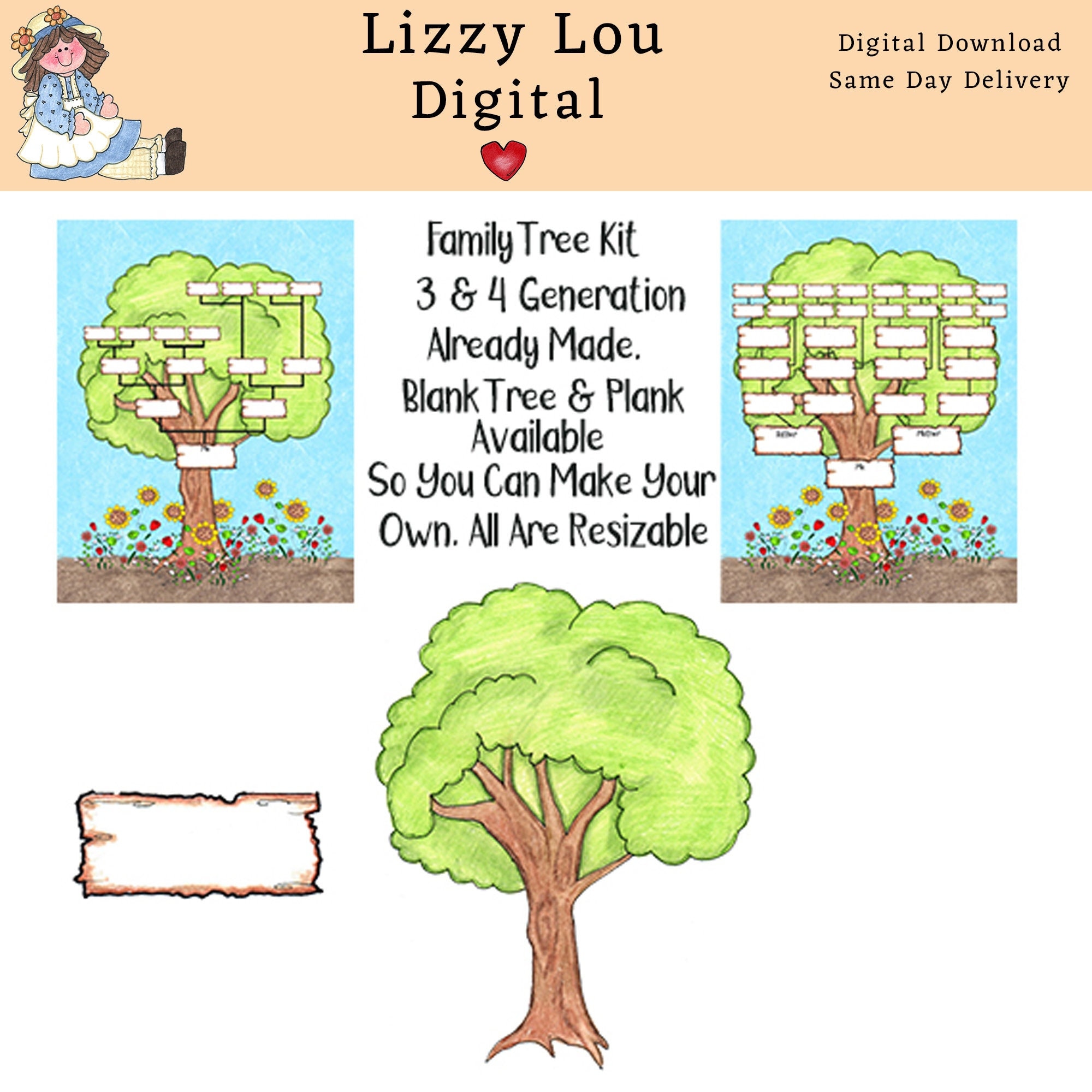 Family Tree Kit Printable Download 3-4 Generation Included - Etsy