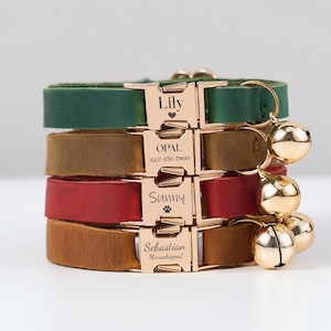 Echtleder Graviertes Katzenhalsband mit Glocke, personalisiertes Kätzchen Halsband mit ID oder Name, Custom Halsband Braun + Hellbraun + Orange für Haustiere
