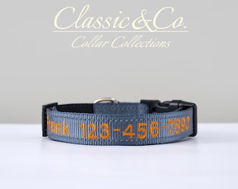Collier pour chien gris réfléchissant avec laisse, nom et contact brodés, 4 tailles réglables, boucle à dégagement rapide, cadeau idéal pour une maman