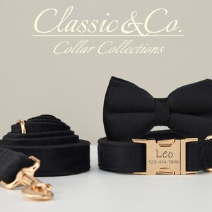Black Velvet Boy Dog Collar Bow Tie Lead,Metal Buckle,Dog Collar With Engraved Pet Name Metal Buckle image 2
