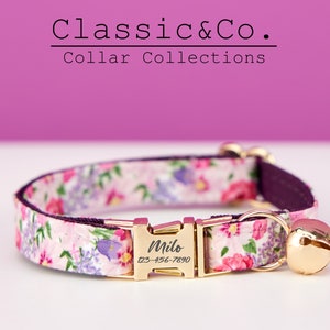 Cute Colorful Floral Cat Collar, for Male Female Pets, Soft Comfortable Kitten Collar with Gold Bell and Buckle, Pet Gift Ideas on Sale