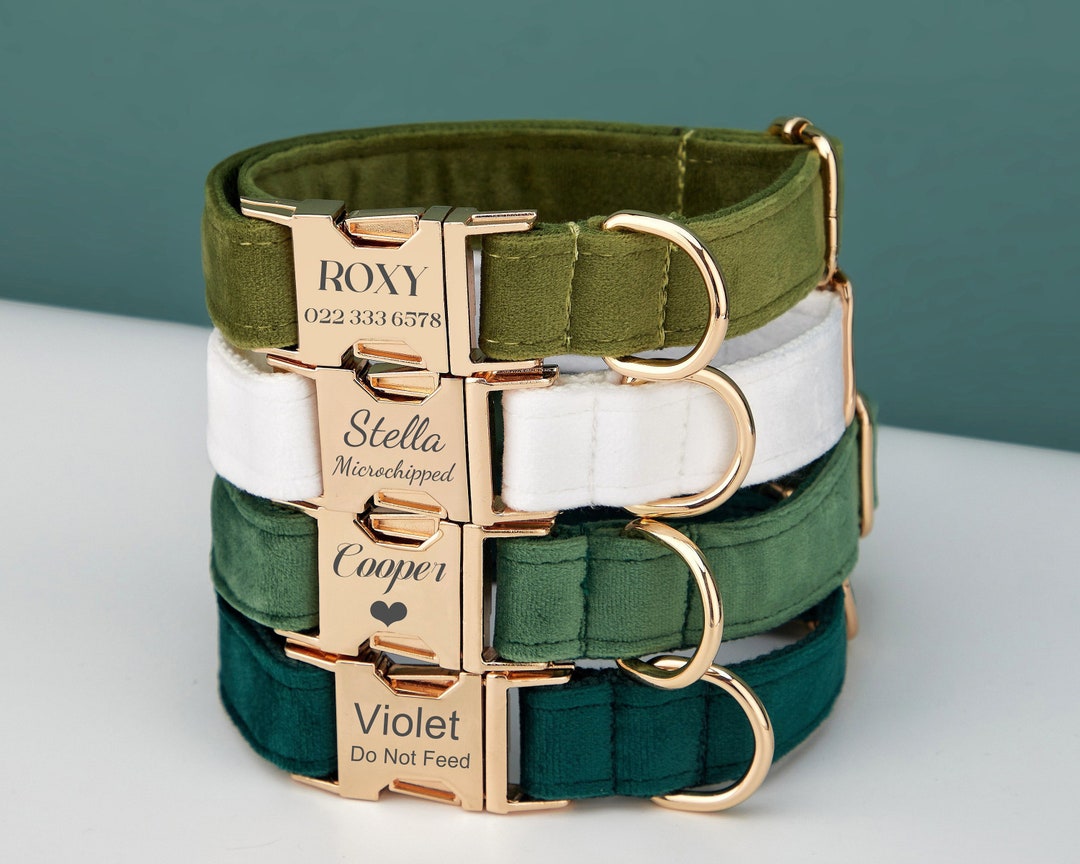 Multiple Colour Velvet Personalise Dog Collar Leash Set With Bow