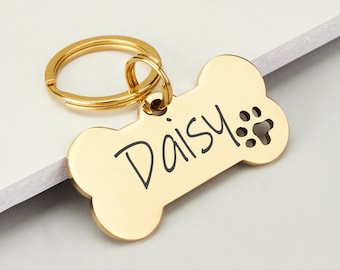 Dog ID Tag, Custom Engraved Dog Name Tag, Quality Dog Tag Personalized Logo, Gold Dog Tag With Name, Phone Numbers for Dogs, Bone Dog Tag