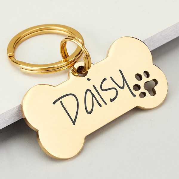 Dog ID Tag, Custom Engraved Dog Name Tag, Quality Dog Tag Personalized Logo, Gold Dog Tag With Name, Phone Numbers for Dogs, Bone Dog Tag