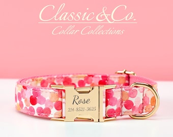 Collar y correa personalizados con estampado floral y lazo para perro, hebilla grabada a medida con nombre para cachorros, collar único para mascotas, ideal como regalo de boda.