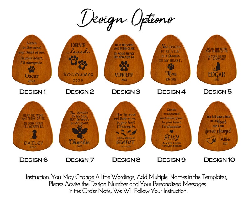 Double Side Engraved Pet Memorial Wind Chime-Personalized Pet Lose Remembering Sympathy Gift-Outdoor Sketch Dog Cat Loss Sign for Garden image 5