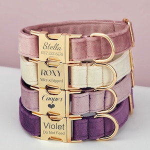 Multi Color Velvet Personalisieren Hundehalsband Leine Set mit Schleife, Lila Violett Flieder, gravierter Haustiername Metallschnalle, Hochzeits-Welpen-Geschenk Bild 2