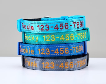 Personalized Reflective Dog Collar with Leash, Custom Embroidered Pet Name & Phone Number, Handmade Nylon Collar in Multi Colors for Puppies