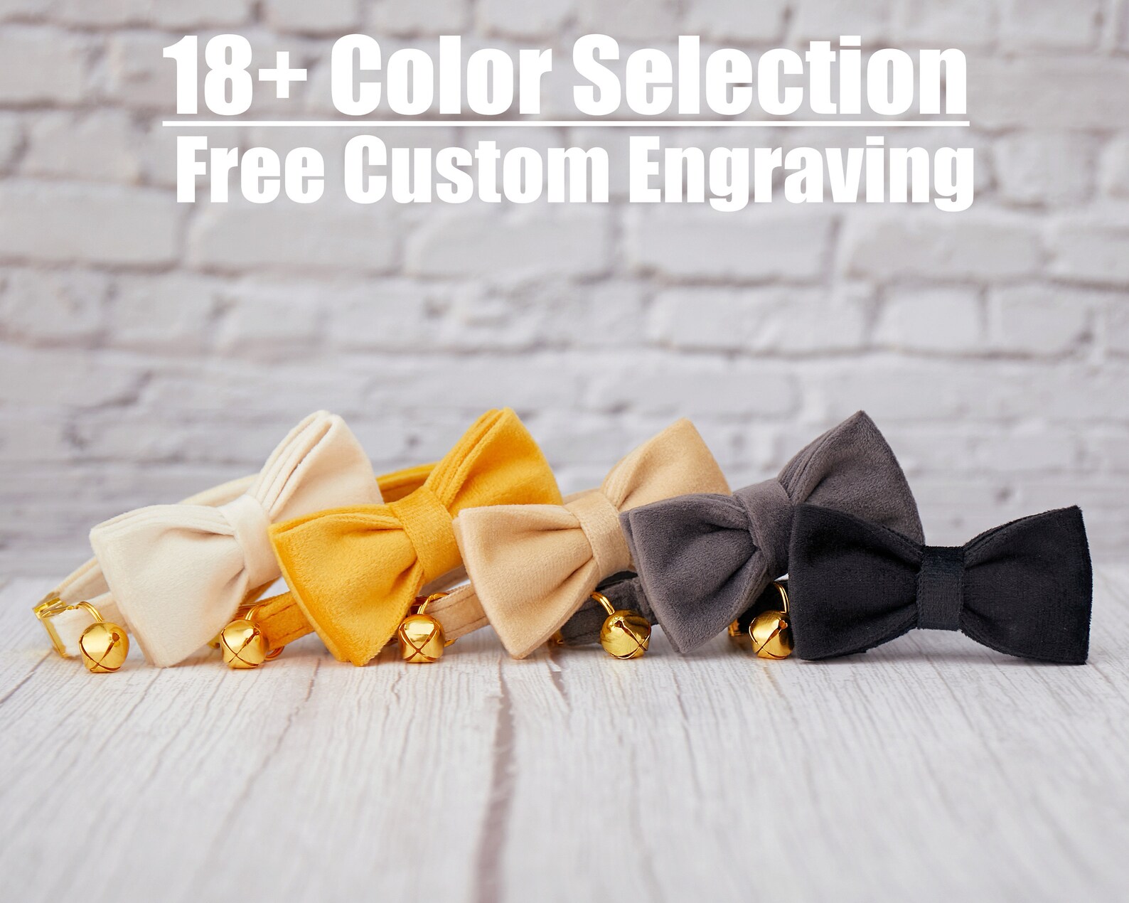 Luxury Velvet Grey White Brown Personalized Cat Collar Bow Tie Etsy