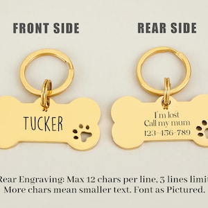 Dog ID Tag, Custom Engraved Dog Name Tag, Quality Dog Tag Personalized Logo, Gold Dog Tag With Name, Phone Numbers for Dogs, Bone Dog Tag image 4