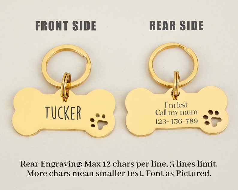 Hunde-ID-Tag, individuell graviertes Hunde-Namensschild, hochwertige Hundemarke mit personalisiertem Logo, schwarze Hundemarke mit Namen, Telefonnummern für Hunde, Knochen-Hundemarke Bild 4
