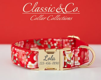 Japaness Floral personalisierte Hundehalsband Fliege Leine Set, individuell gravierte Haustiername Metallschnalle, lila Geburtstag Welpe Geschenk, KOSTENLOSER Versand