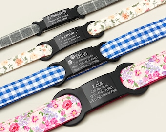 Personalized Slide-On Collar Pet ID Tag, Custom Silicone Silent Tag for Dogs & Cats, Black Engraved Metal Tag with Flexible Band,Unique Gift