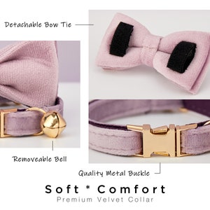 Luxury Velvet Red Purple Pink Personalized Cat Collar Bow Tie Leash Set,Custom Kitten Puppy Name Tag,Gold Bell,Small Dog Engraved Pet Gift image 5