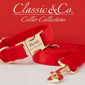 Red Velvet Personalized Dog Collar Bow Tie Leash Set,Custom Engraved Pet Name Metal Buckle,Luxury Birthday Puppy Gift,FREE Shipping