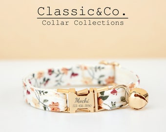 Lindo collar de gato floral colorido, para mascotas masculinas y femeninas, collar de gatito suave y cómodo con campana y hebilla doradas, ideas de regalos para mascotas en oferta