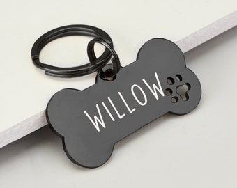 Hunde-ID-Tag, individuell graviertes Hunde-Namensschild, hochwertige Hundemarke mit personalisiertem Logo, schwarze Hundemarke mit Namen, Telefonnummern für Hunde, Knochen-Hundemarke