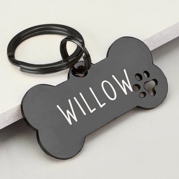 Hunde-ID-Tag, individuell graviertes Hunde-Namensschild, hochwertige Hundemarke mit personalisiertem Logo, schwarze Hundemarke mit Namen, Telefonnummern für Hunde, Knochen-Hundemarke