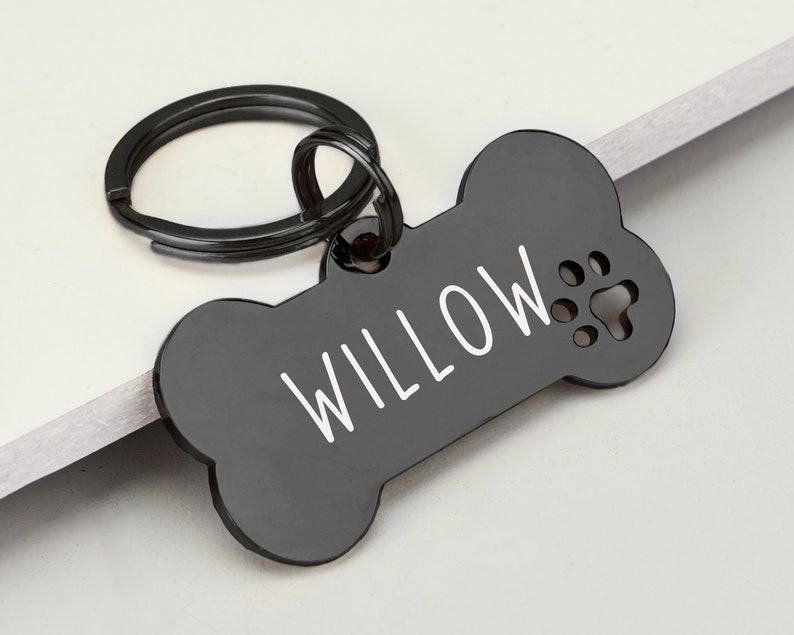 Dog ID Tag, Custom Engraved Dog Name Tag, Quality Dog Tag Personalized Logo, Black Dog Tag With Name, Phone Numbers for Dogs, Bone Dog Tag image 1