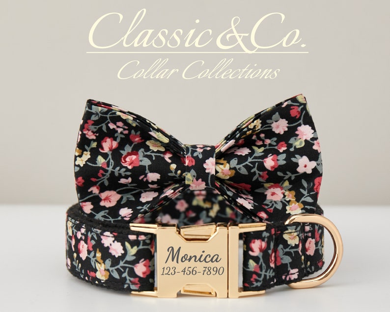 Floral Personalized Dog Collar Bow Tie Leash Setcustom Etsy